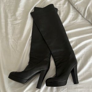 Chanel authentic knee high black leather boots .. zipper in the back
